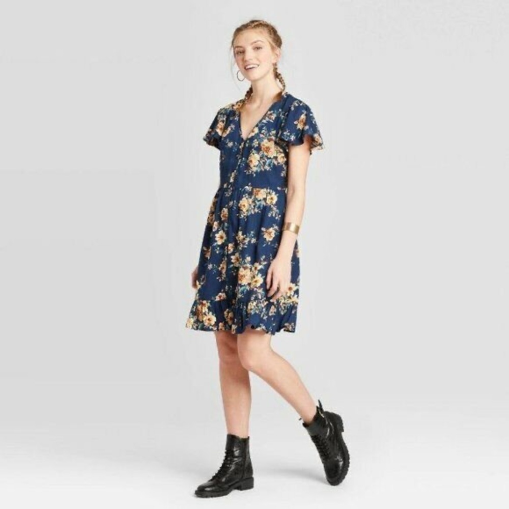 Xhilaration Women's Short Sleeve V-Neck Button-Down Dress Size XS